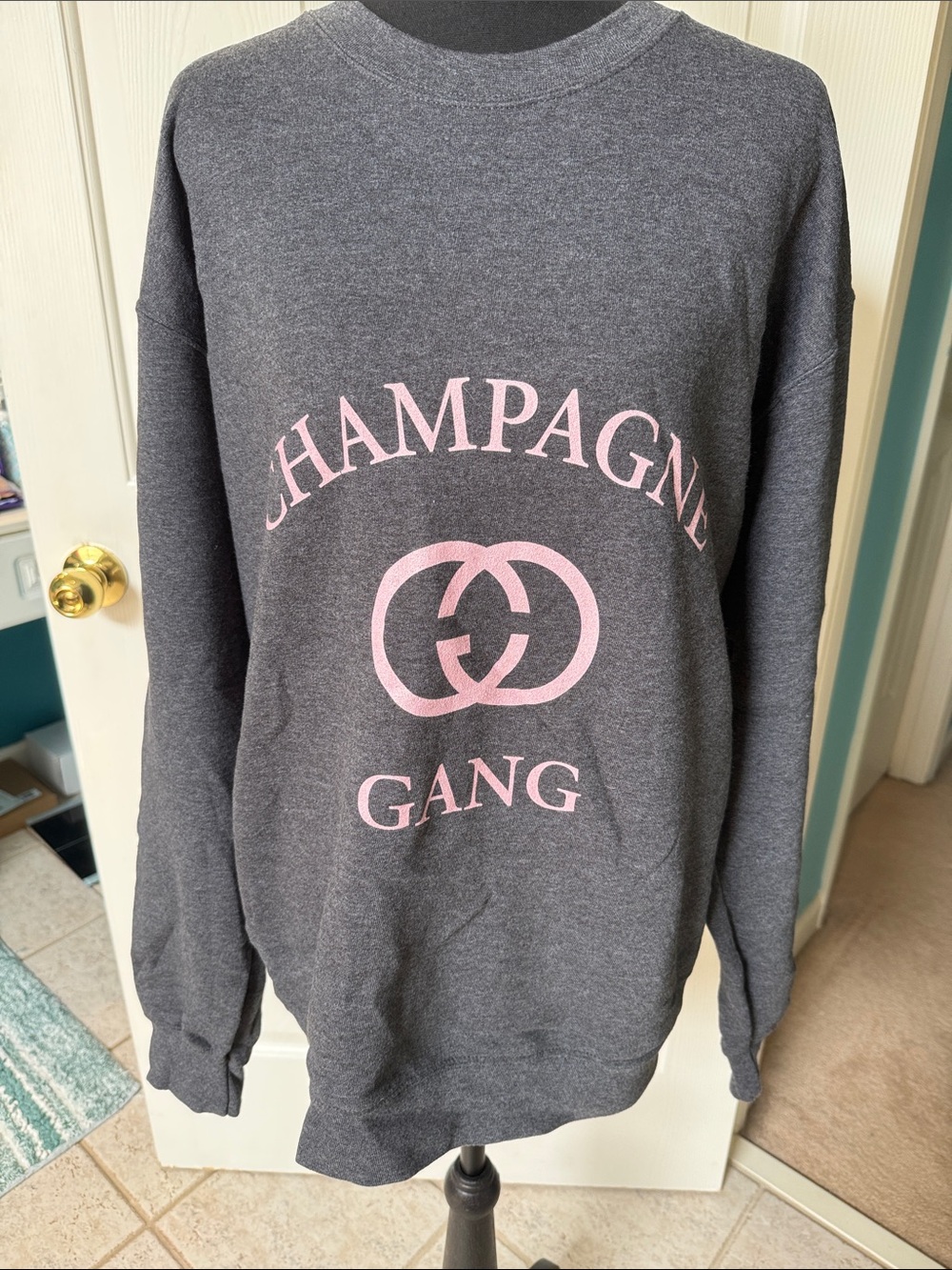 Port and Company Charcoal Sweatshirt with Pink Graphic